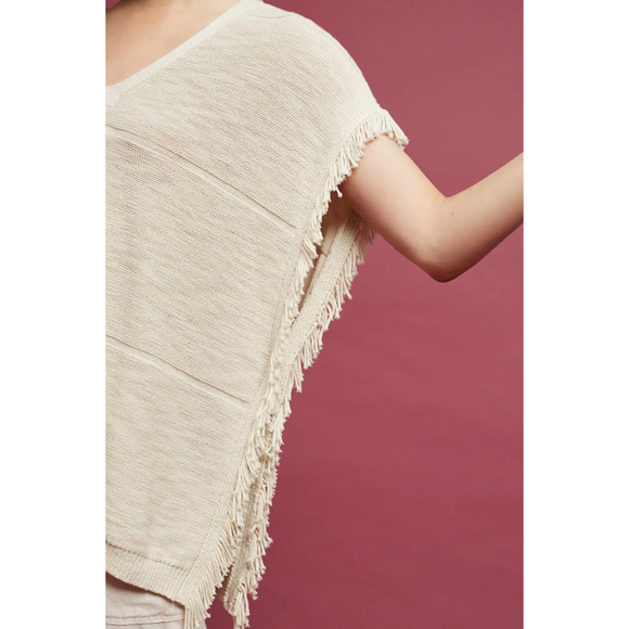 Women's Anthropologie Michael Stars Boho Fringe Poncho Sweater Natural Small - Picture 2 of 10